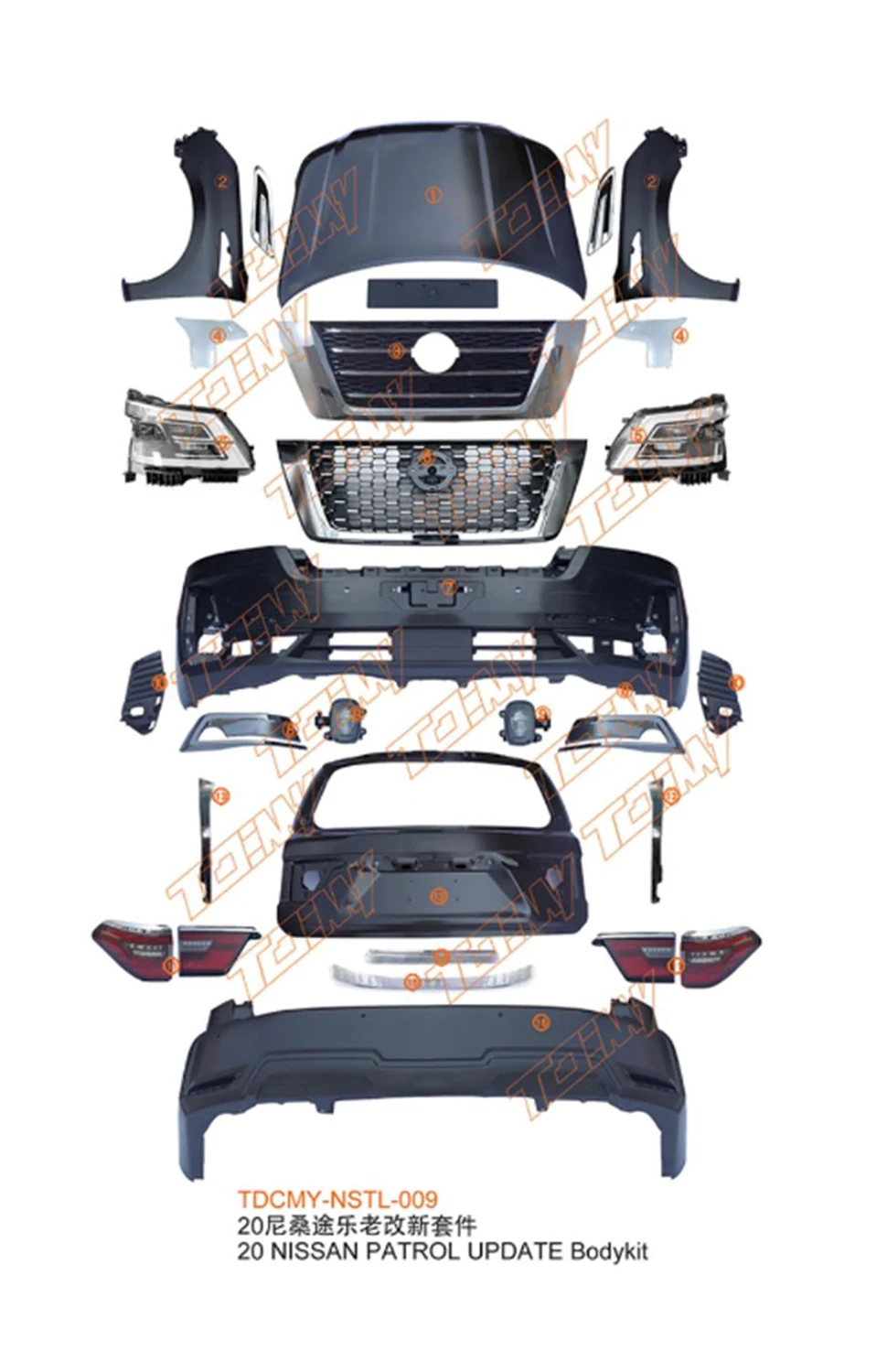 TDCMY 2020 Upgrade Body Kit Include Grille Headlight and Fog Light for Nissan Patrol 2010-2020 Y62 factory