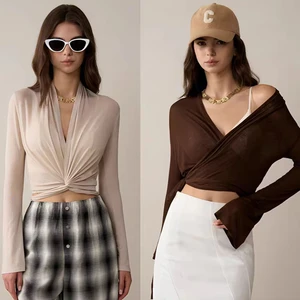 Wholesale Quick Dry Long Sleeve Top Women Wrap V Neckline Top Soft Ballet Gym Crop Tops Fitness Yoga Shirts