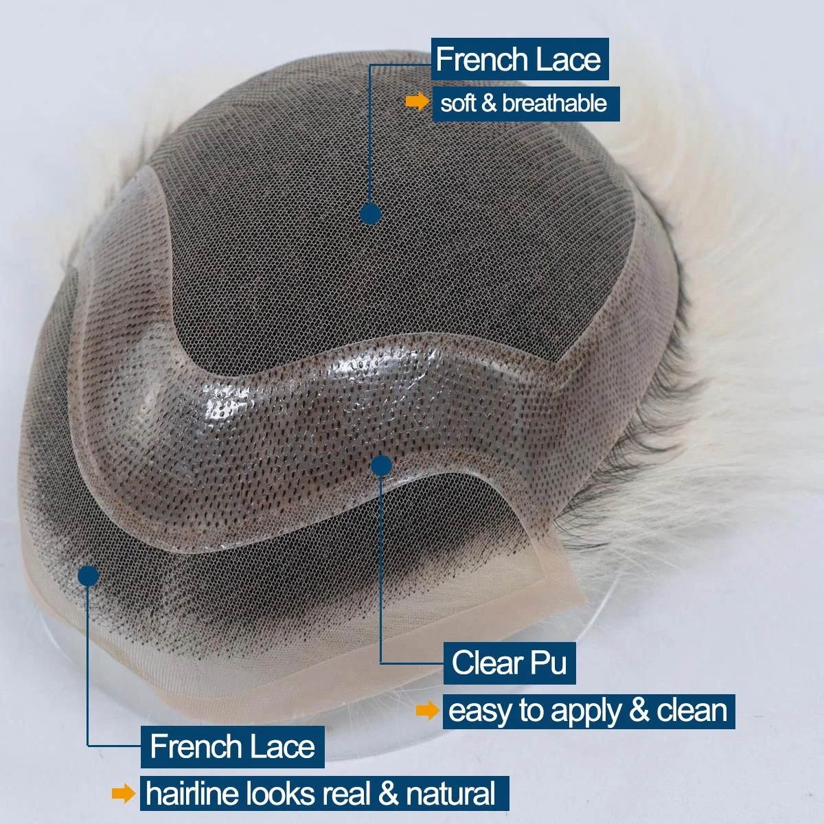 Mens Toupee French Lace Front Hair Piece System Fine Mono Poly Skin Wig for Men