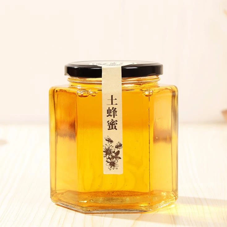 Transparent Empty Honey Glass Jar Hexagonal Glass Jar with Leak Proof Lid