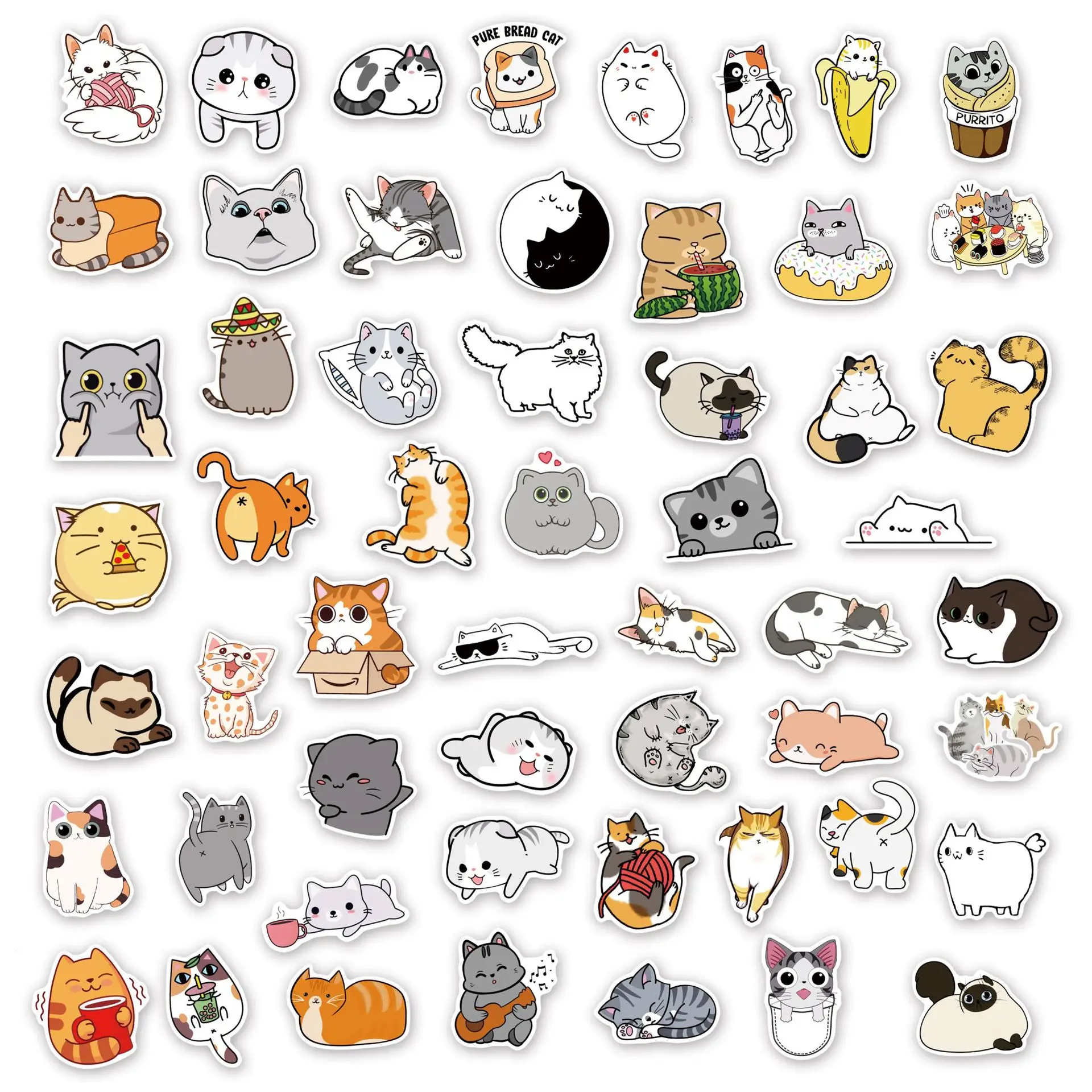 Funny Kawaii Cat Stickers - 50 Pcs Waterproof Vinyl for Laptops, Phones ...