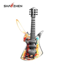 SHAOZHEN Novelty Creative Metal Guitar Lighter Wholesale Portable Refillable Flame Cigarette Butane Gas Gift for Parties