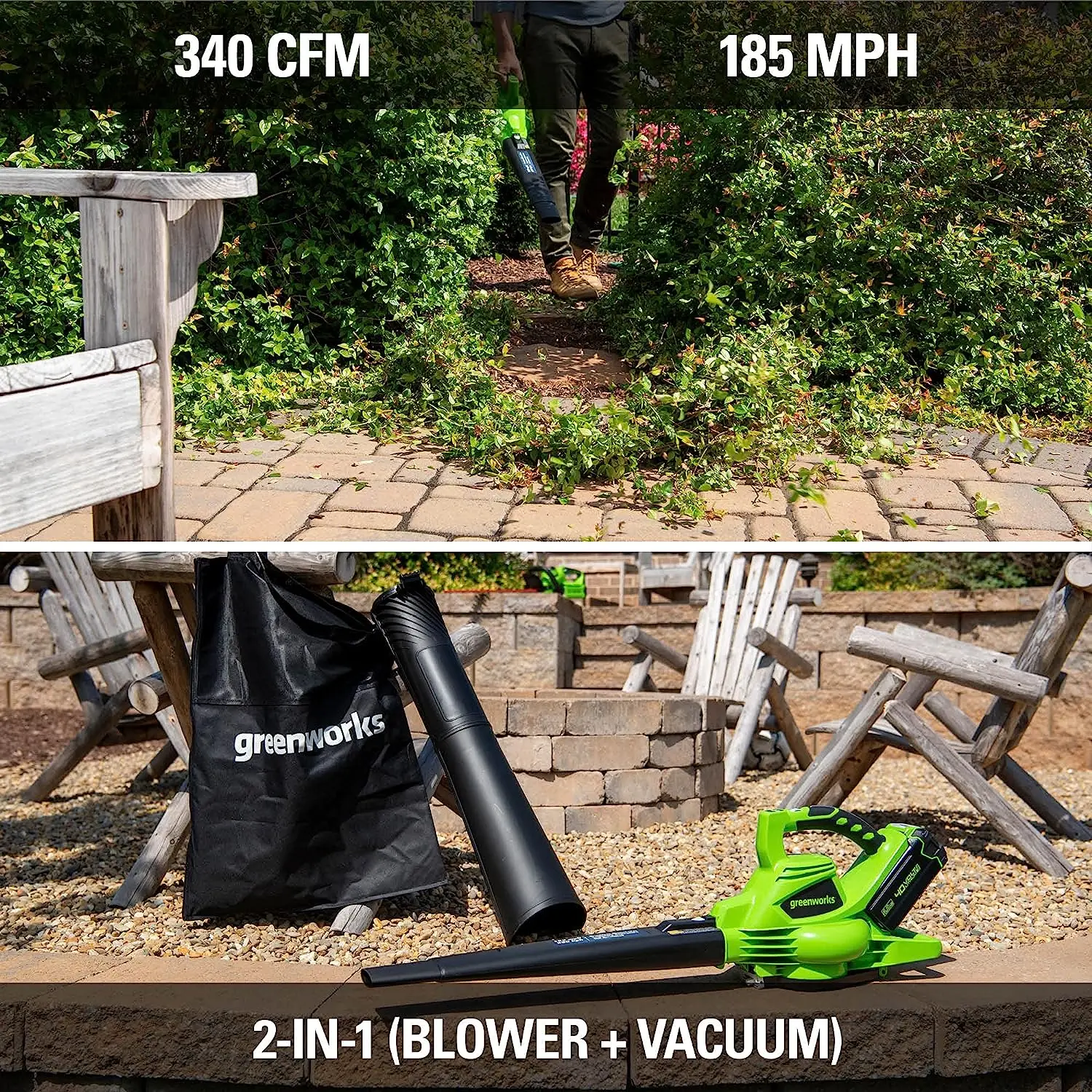 Greenworks 40v 185 Mph 340 Cfm Cordless Brushless Leaf Blower Vacuum With 40ah Battery And 5340