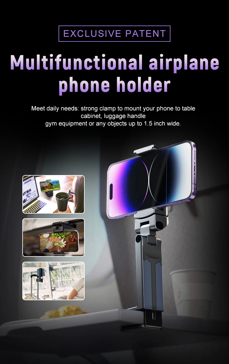 Adjustable Portable Travel Cell Phone Holder 360 Rotation Airplane