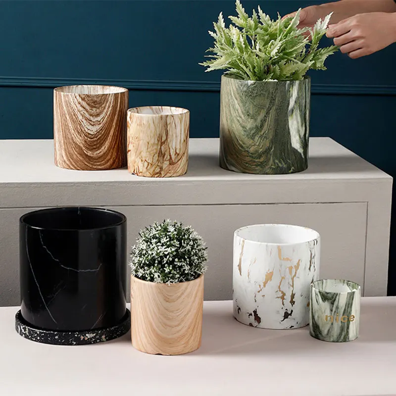 Redeco New Trend Mini Garden Supplies With Tray Marble Veins Pots Ceramic Plant Sale for