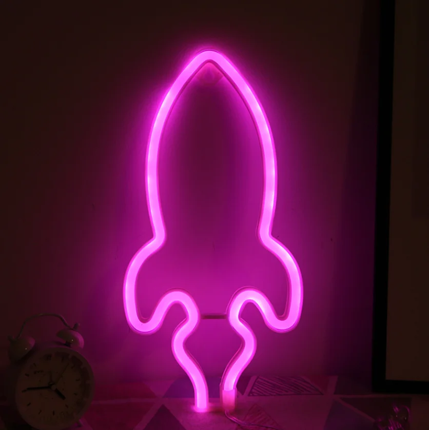 Led Neon Night Light Wall Art Sign Battery Operated Hanging Home Party Decoration Custom Rocket 