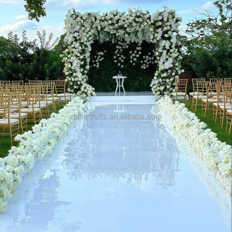 White Glossy Mirrored Wedding Aisle Runner Hollywood Glam