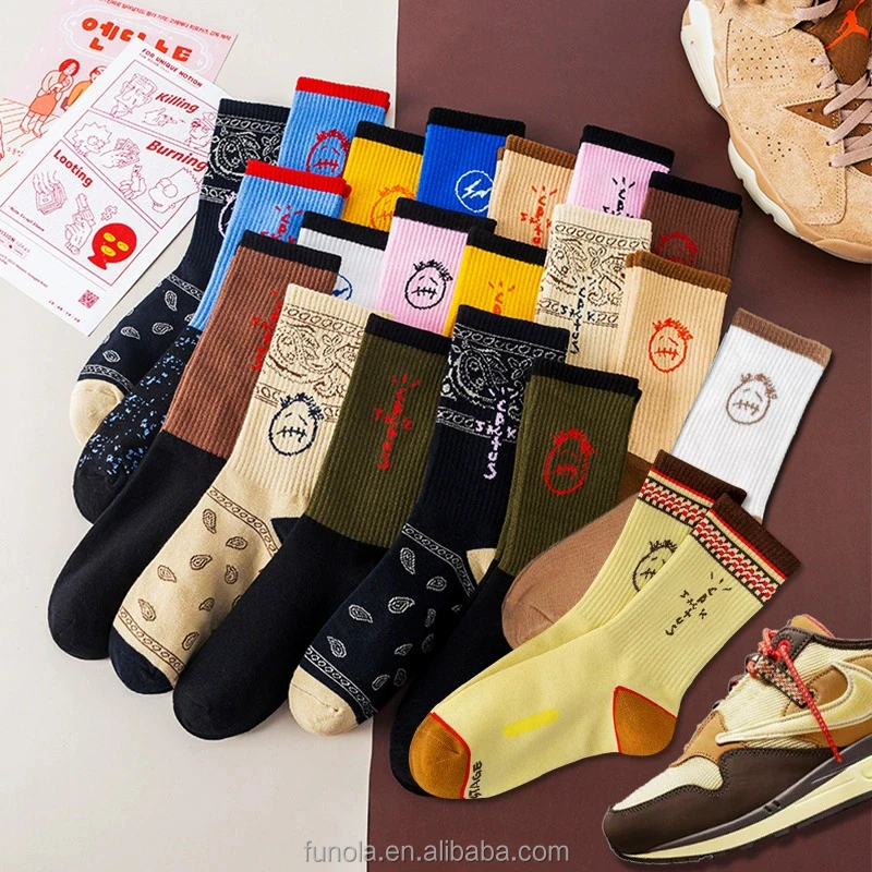 Men's Women's Hip-Hop Street Crew Travis Socks Trending Cactus Jack Grimace  Band Cashew Floral Sneaker Youth Spring| Alibaba.com