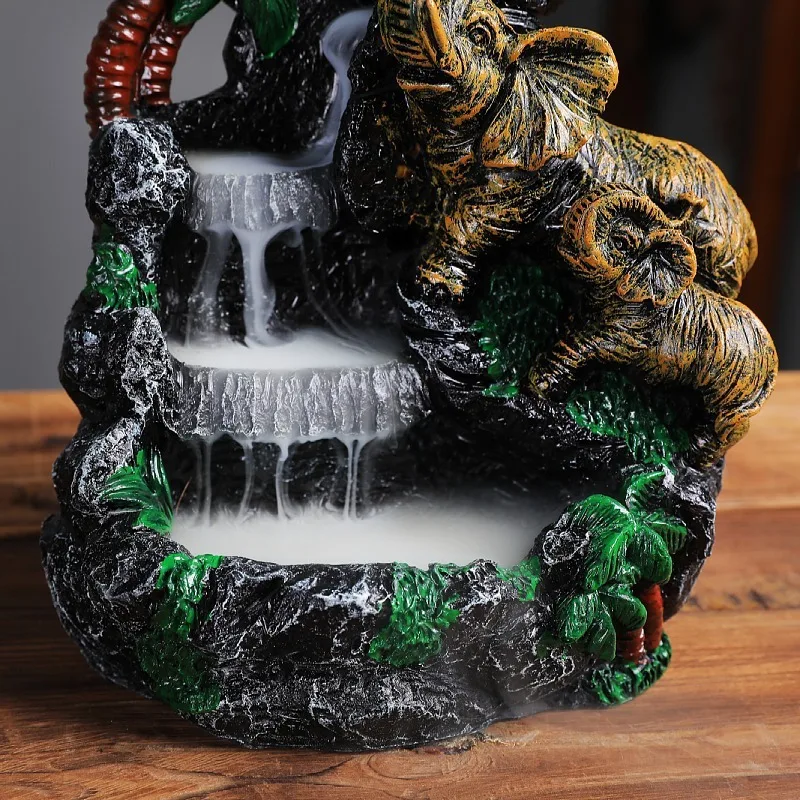 Ganesha Backflow Incense Burner Elephant God Emblem Auspicious and Success Ceramic Cone Censer Home Decor Incense Stick Holder