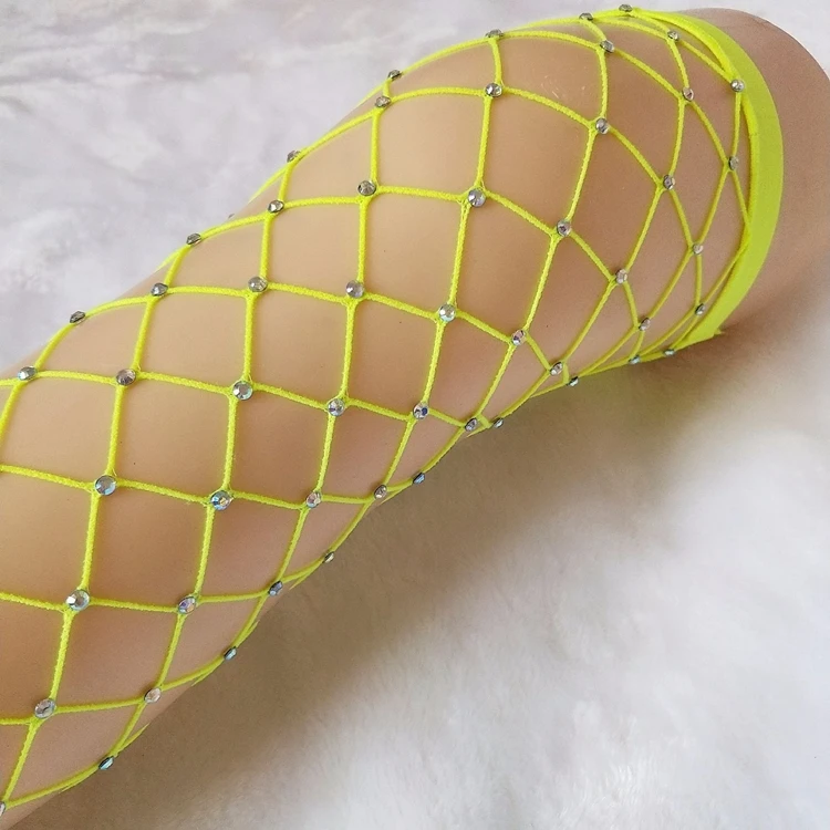 
New rhinestone big fishnet socks sexy long tube fish net stockings color over the knee high base hollow socks for women 