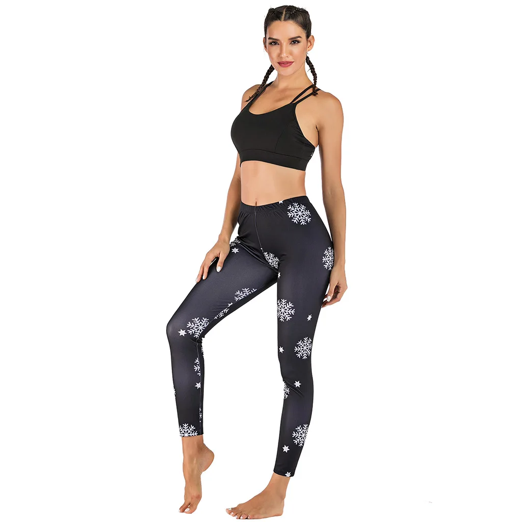Women Christmas Snow Printed Yoga Pants 