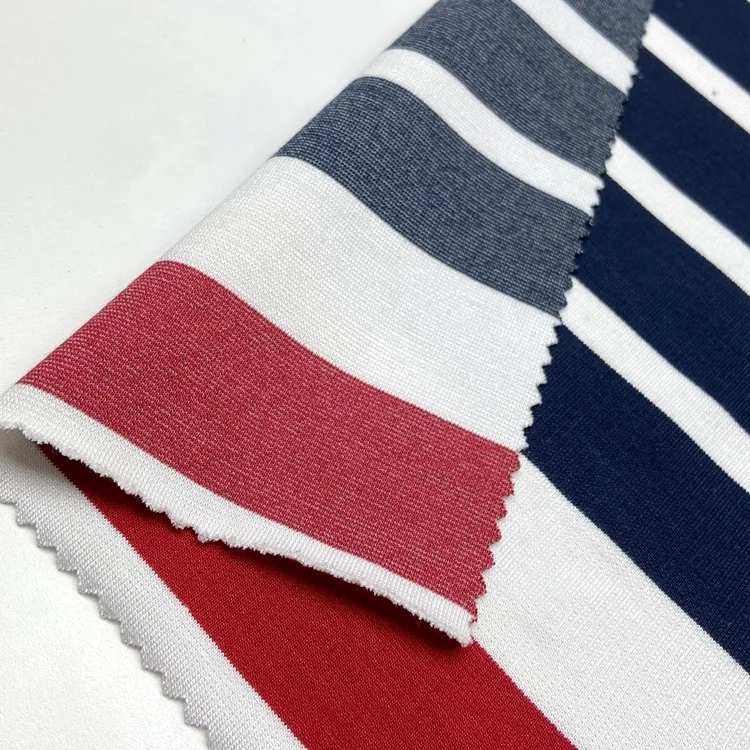 Wholesale knitted RN stretched rayon nylon yarn dyed big stripe king ponte di roma fabric for sweatshirt