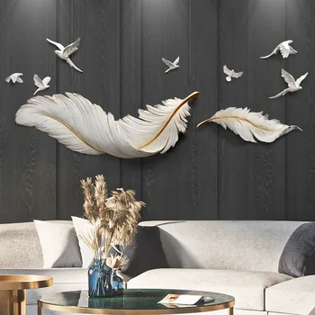 Living Room Art Large Feather Birds Set Hanging Home Decor Metal Luxury Wall Art