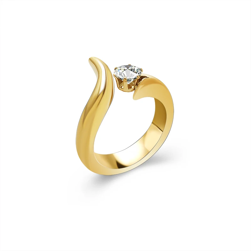 18K Gold Plated White Zircon Ring No Faded Stainless Steel Single