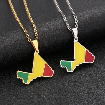 Enameled La Republique du Mali Map Chain Necklaces Stainless Steel 18K Gold Plated Enamel National Flag Map Pendant Necklace