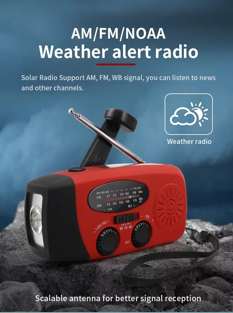 Emergency Radio Hand Crank Solar Charge Am Fm Radio With Light