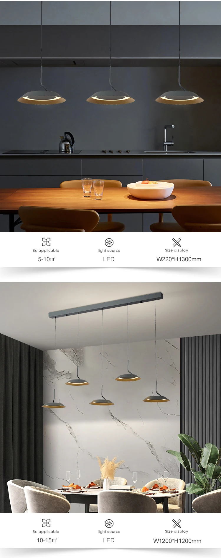 Hot Sale Decoration Ash Black Matte Gold Living Room Dining Room Acrylic Indoor LED Modern Pendant Light