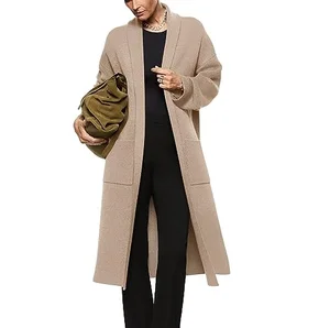Womens Long Sleeve Maxi Cardigan Open Front Oversized Knitted Sweater Coat Casual Lapel Warm Overcoat With Pockets