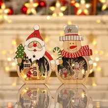 Nicro 3D Christmas LED Glowing Santa Claus Table Decoration Desktop Wood Xmas Wooden Craft Holiday Led Light Luminous Ornament