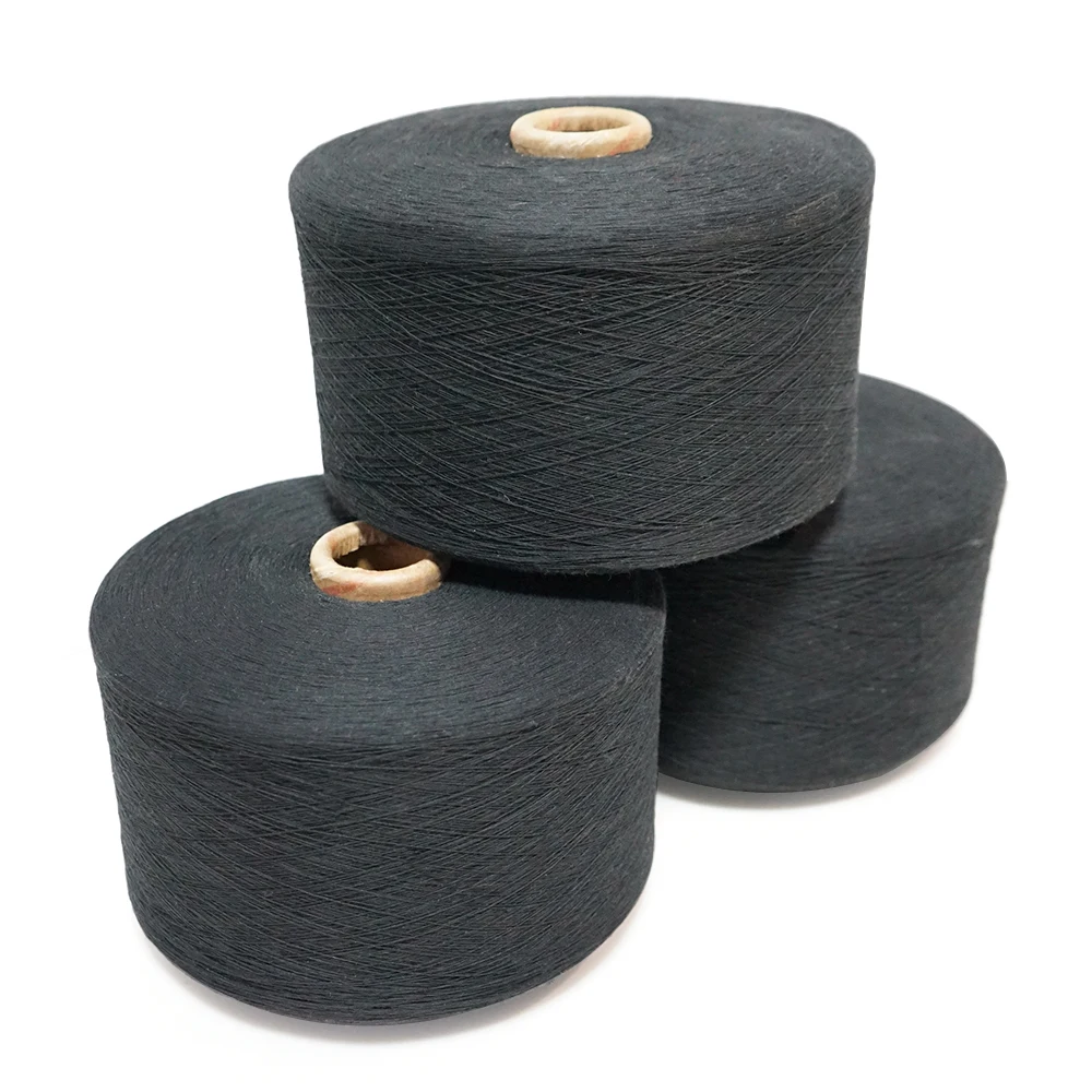 factory supply polyester cotton blended knitting black yarn