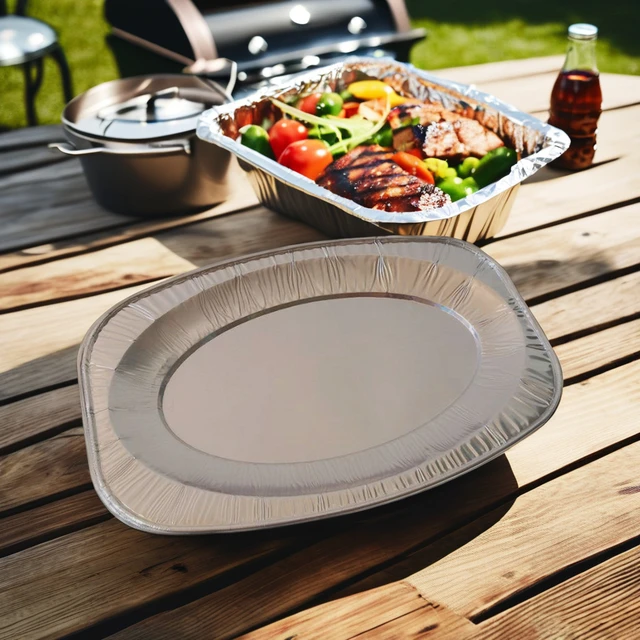 900ml Disposable Oval Aluminum Plate Picnic Grills BBQ Food 325mm Diameter Tray/Container Type Aluminum Foil Dishes