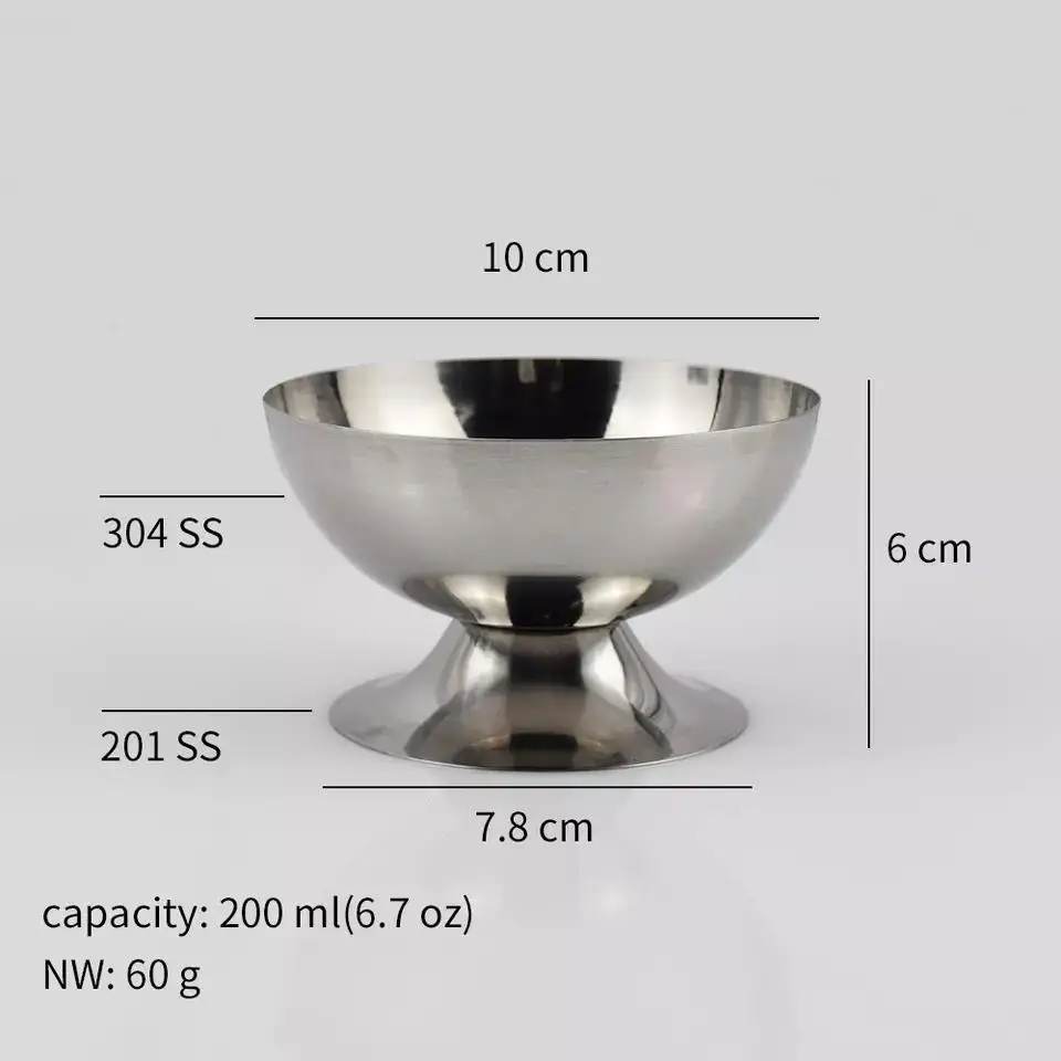 Aigend Stainless Steel Ice Cream Cup Multipurpose Dessert Container Sundae Bowls For Salad Fruit Pudding Tall - View #8