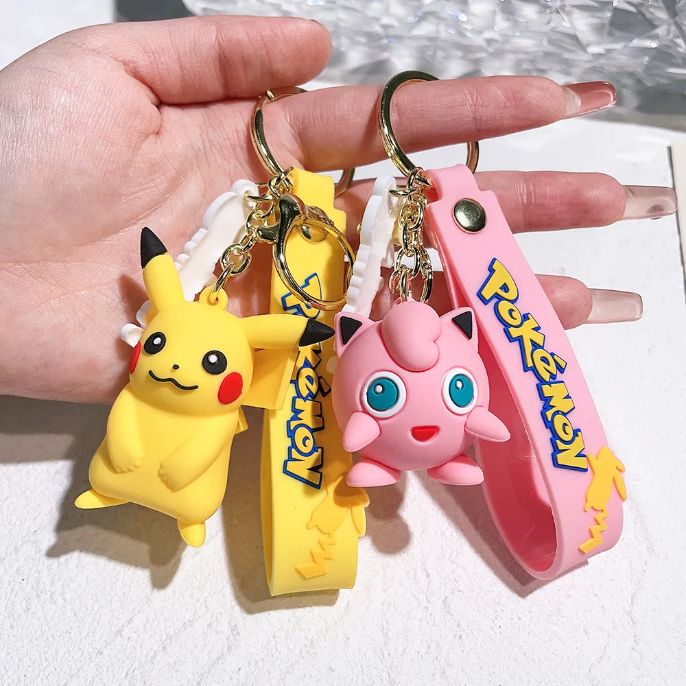 ZY2401C Japan Anime Cartoon 3d Pvc Anime Pokemoned Keychain Car Key Chain  Bag Rubber Pikachu Doll Pendant Keychain Wholesale