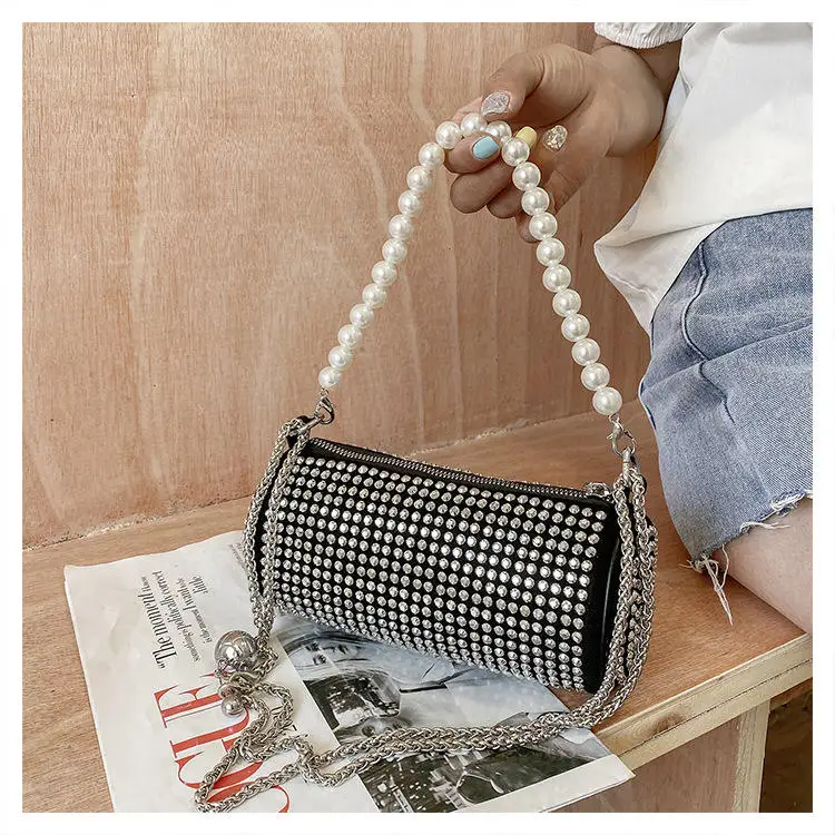 Bolsas De Marcas Famosas Brand Designer Luxury Women 2022 Fashion Bead Chain Pillow Rhinestone Shoulder Bag For Lady