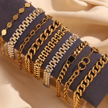 Chunky Watchband Chain Bracelet Jewelry Set Gold Plated Bracelet Set Statement Stainless Steel Jewelry