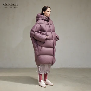 French Mulard Duck Down Coat for Women Winter Oversize High Pile Hooded Collar Long Length Plain Dyed Techniques Nylon Lining