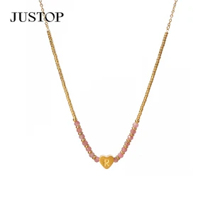 Minimalist Exquisite Crystal Necklace Moss Agate Stone Chain Link Stainless Steel Trendy Style Displaying Brand Name Logo Making