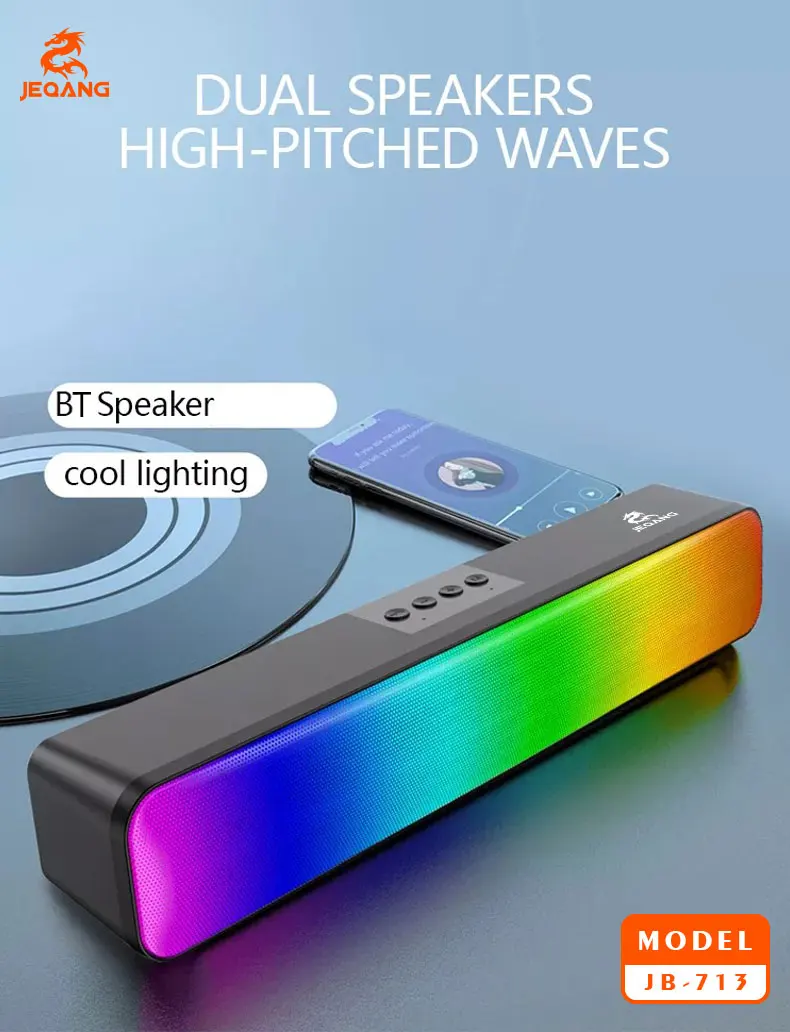 Jeqang JB-713 Modern Portable Wireless RGB Sound Bar Waterproof Computer Speakers USB Aux Communication Plastic for Outdoor Use