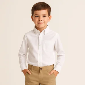 Custom Logo Kids Plain Oxford Shirt for Boys 2-10Y Button Down Long Sleeve Shirt School Formal Wear Dress Shirts for Kids