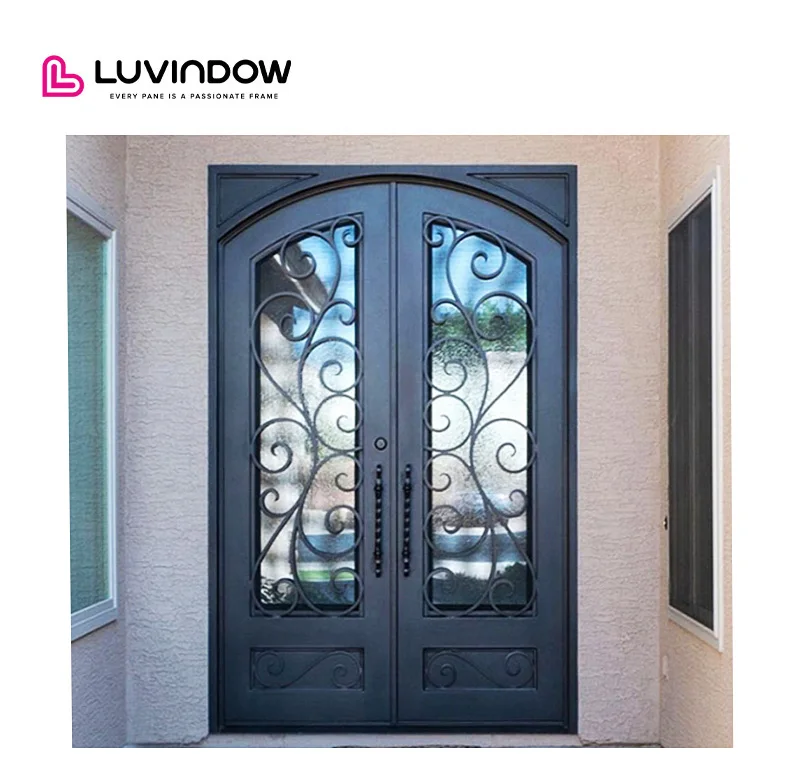 Customized Iron Luxury Art Carving Black Aluminum Doors Heavy Duty Wrought Iron Door Design