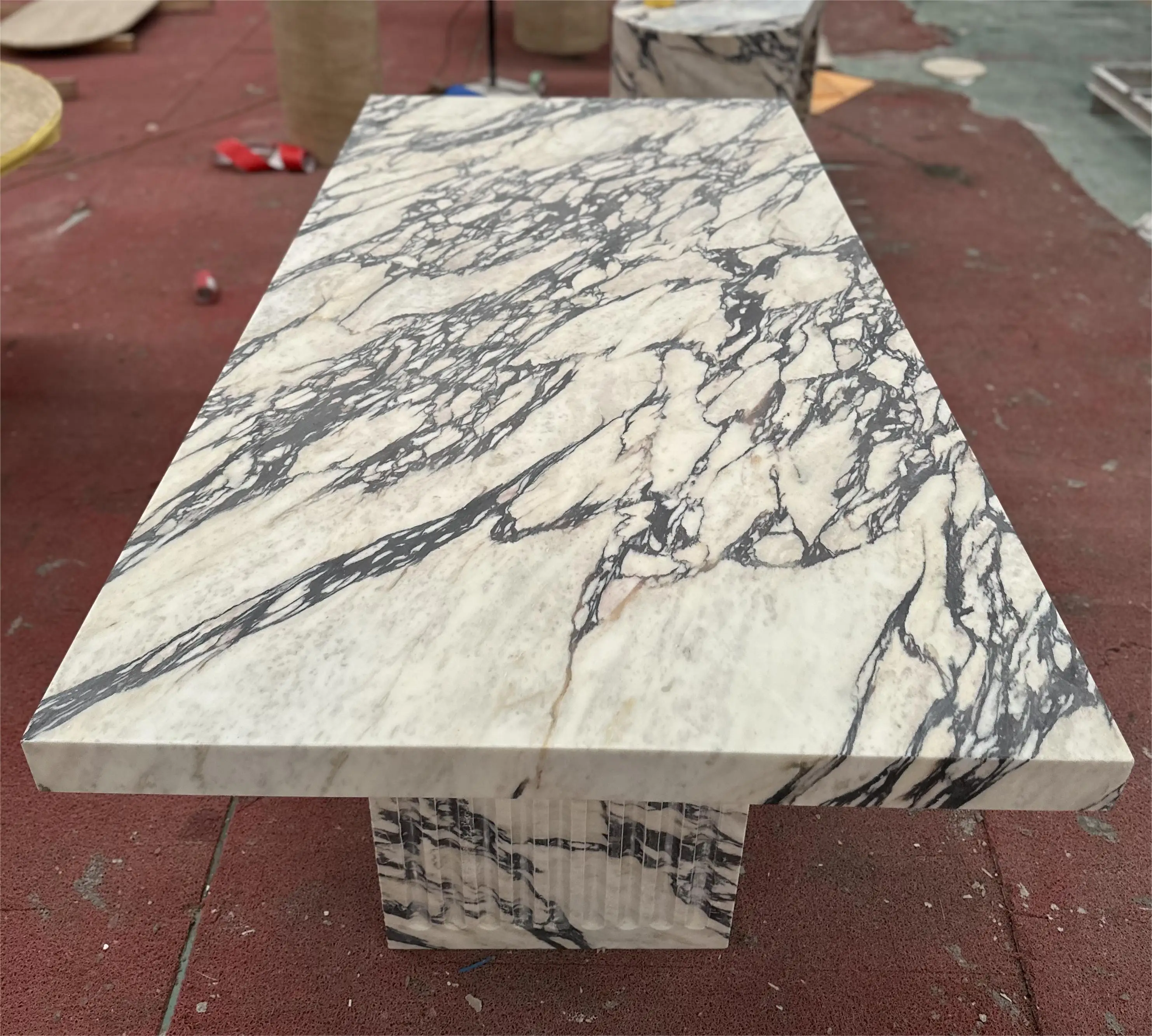 Роскошный Прямоугольный Обеденный стол из натурального мрамора Calacatta Viola Marble обеденный