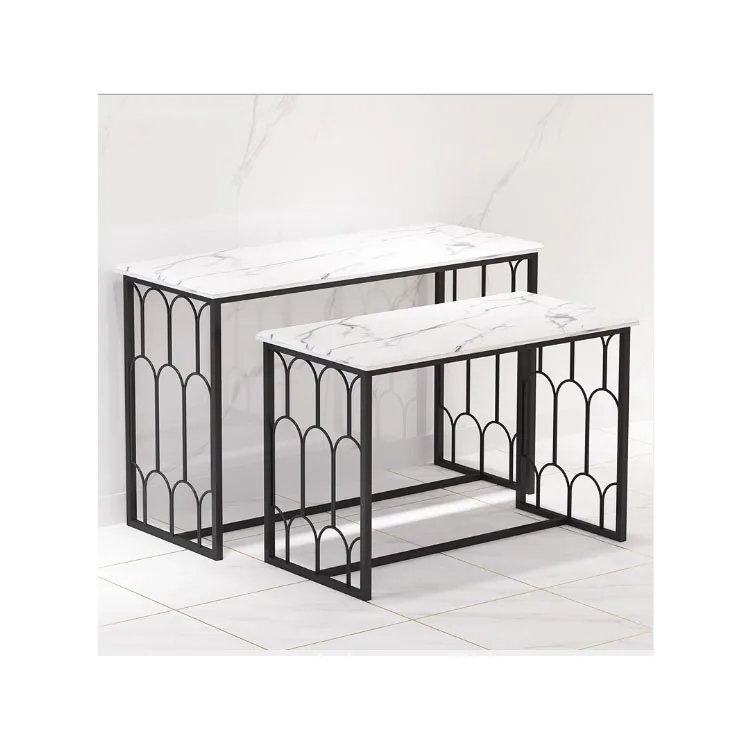 2 in 1 Limestone Nesting Table Laminated Wood Marble Style Display Natural Stone Nesting Table Leg Table of 2 Nesting Retail Set