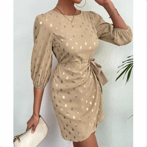 Dot Print Long Sleeve Dress Female Elegant Ladies Fashion Casual Bronzing Dress for Women Woman Dresses Formal Elegant Party