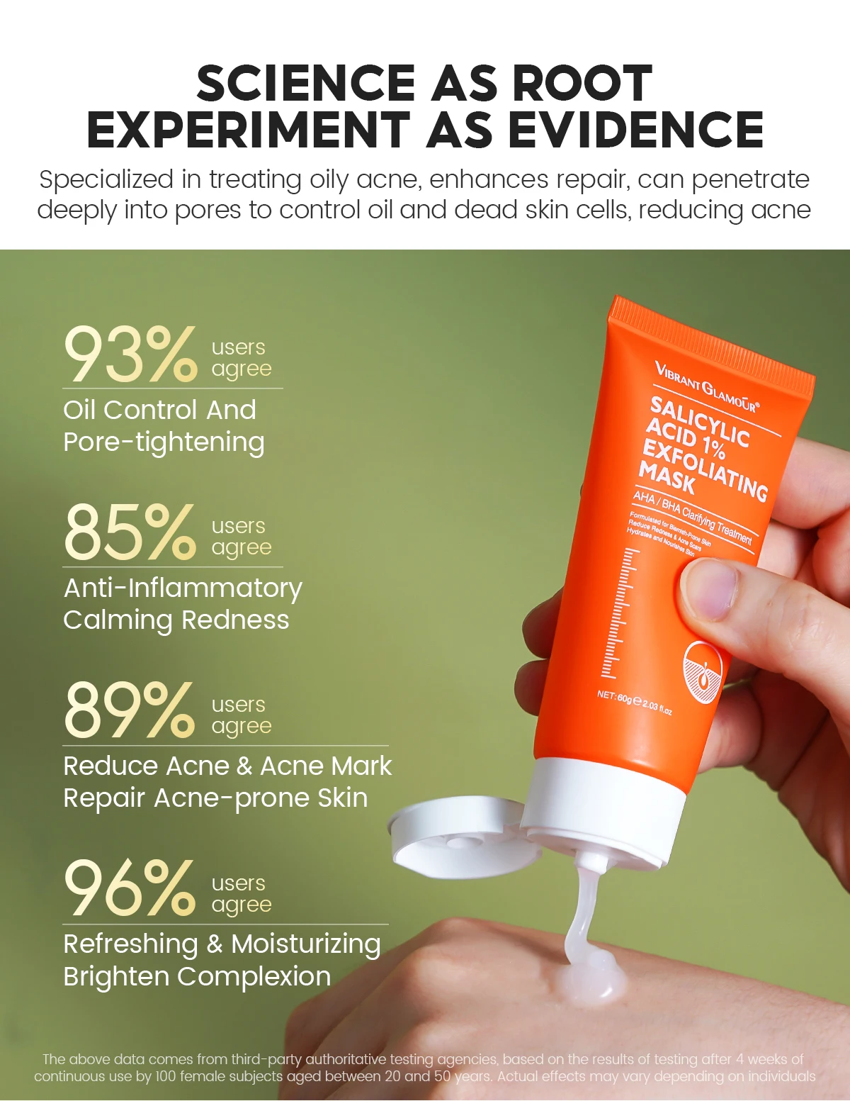 Vibrant Glamour AHA+BHA 1% Face Nose Acne Remove Mask Gentle Cleansing Exfoliating for Oily & Acne-Prone Skin Salicylic Acid