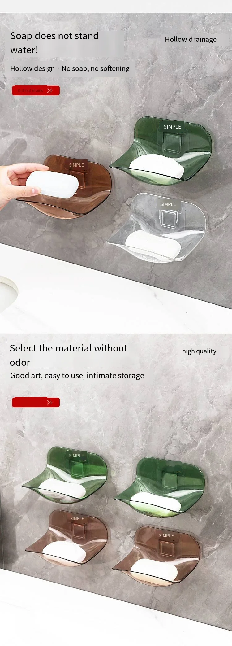 Soap box wall-mounted perforation-free drain household wall new light luxury bathroom soap storage shelf details