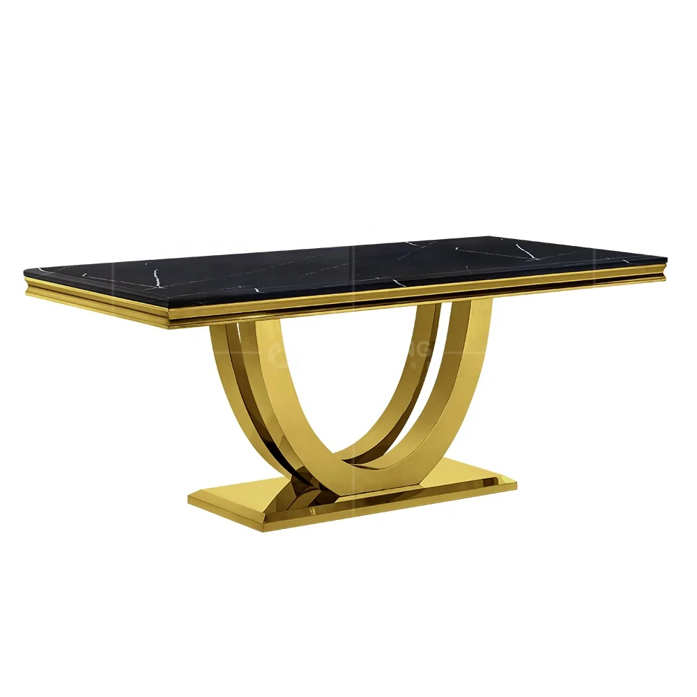 Double C Glass Top Dining Table Stainless Steel Base Home Furniture