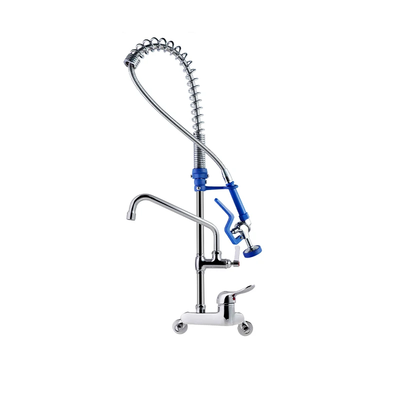 Modern Design Single-Hole Wall Mounted Faucet Easy Installation Hotel Kitchen Use with Adjustable Height 2-Hole Pre Rinse Unit
