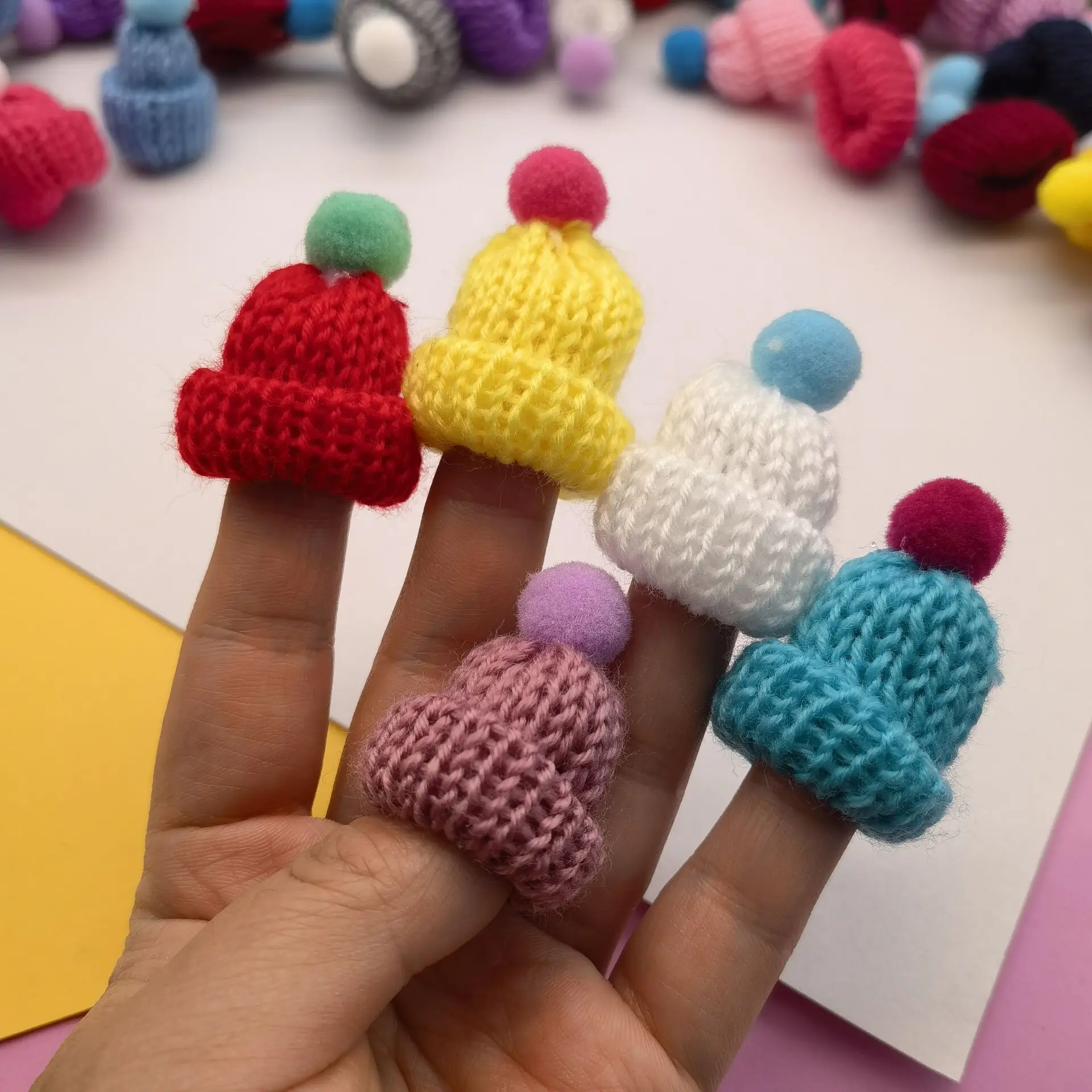 Pack Of 10 Mini Knitting Wool Yarn Hats For Miniature Work DIY...