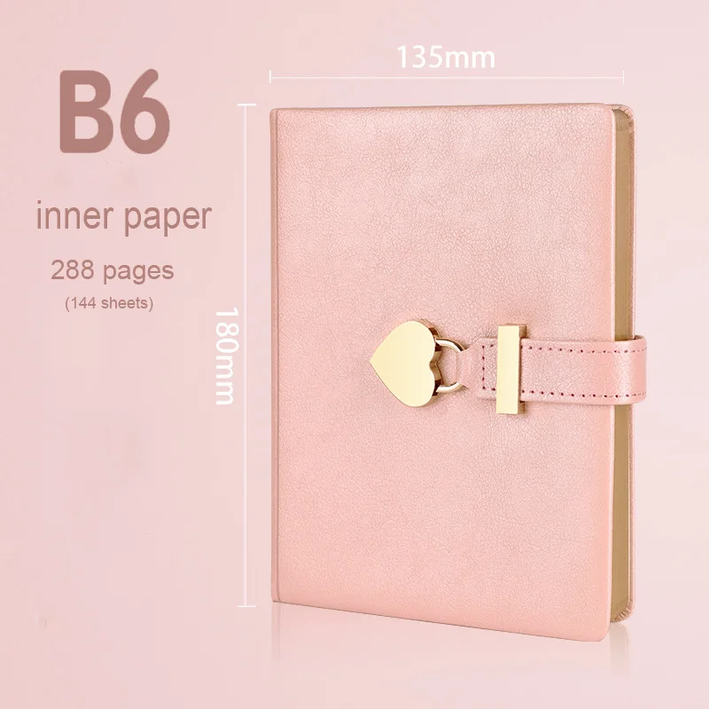 Personalized Full Customization Love Lock and Key PU Leather Student Gift Box Packing Diary Notebook A5 B6 Paper