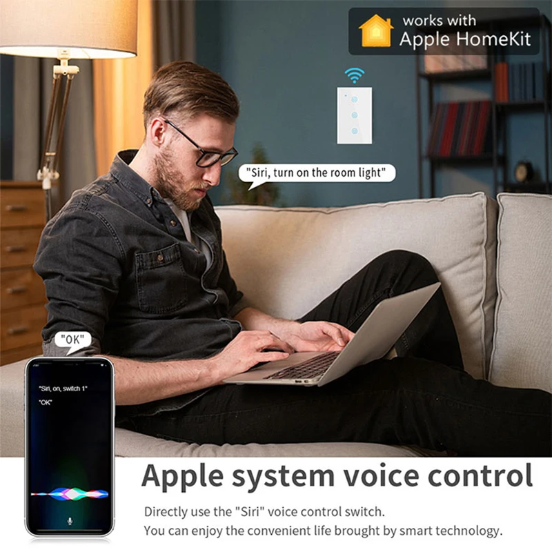 Apple HomeKit US 2022 New Arrival Water Wall Panel Switch Works with Alexa Google Home Siri Need Neutral