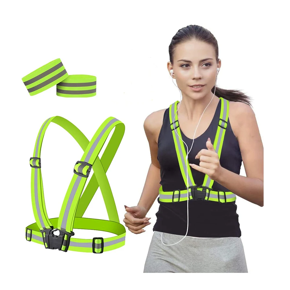 Adjustable Safety Running High Visibility Reflective Vest Gear Strap Belt 