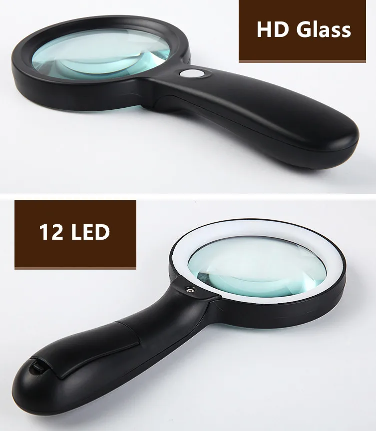 MG7800 12 LED Lupa iluminada 10X Lupa grande de mano para lectura