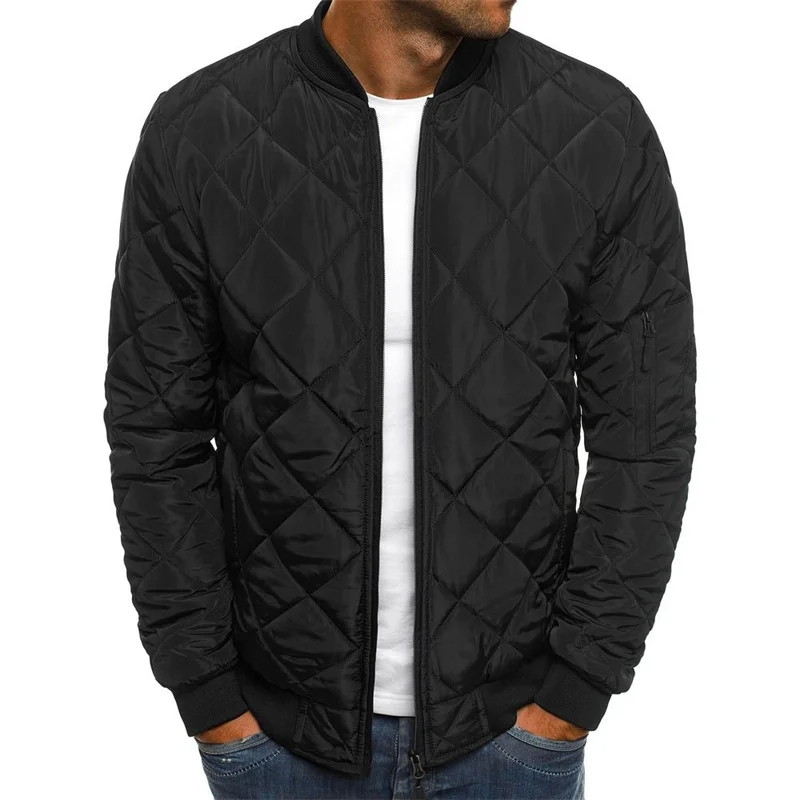 High Quality Black Warm Cardigans Coats Thick Print Zipper Cotton Men Puffer Down Jacket Winter_voghion.com