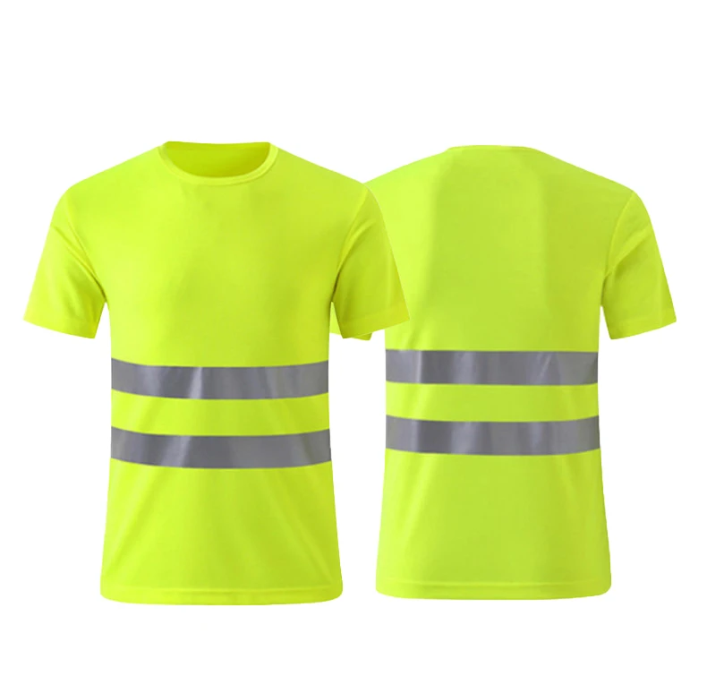 Reflective Road Safety Short Sleeve Breathable Workwear Plain T Shirt Wholesale Work Clothing Green T Shirts