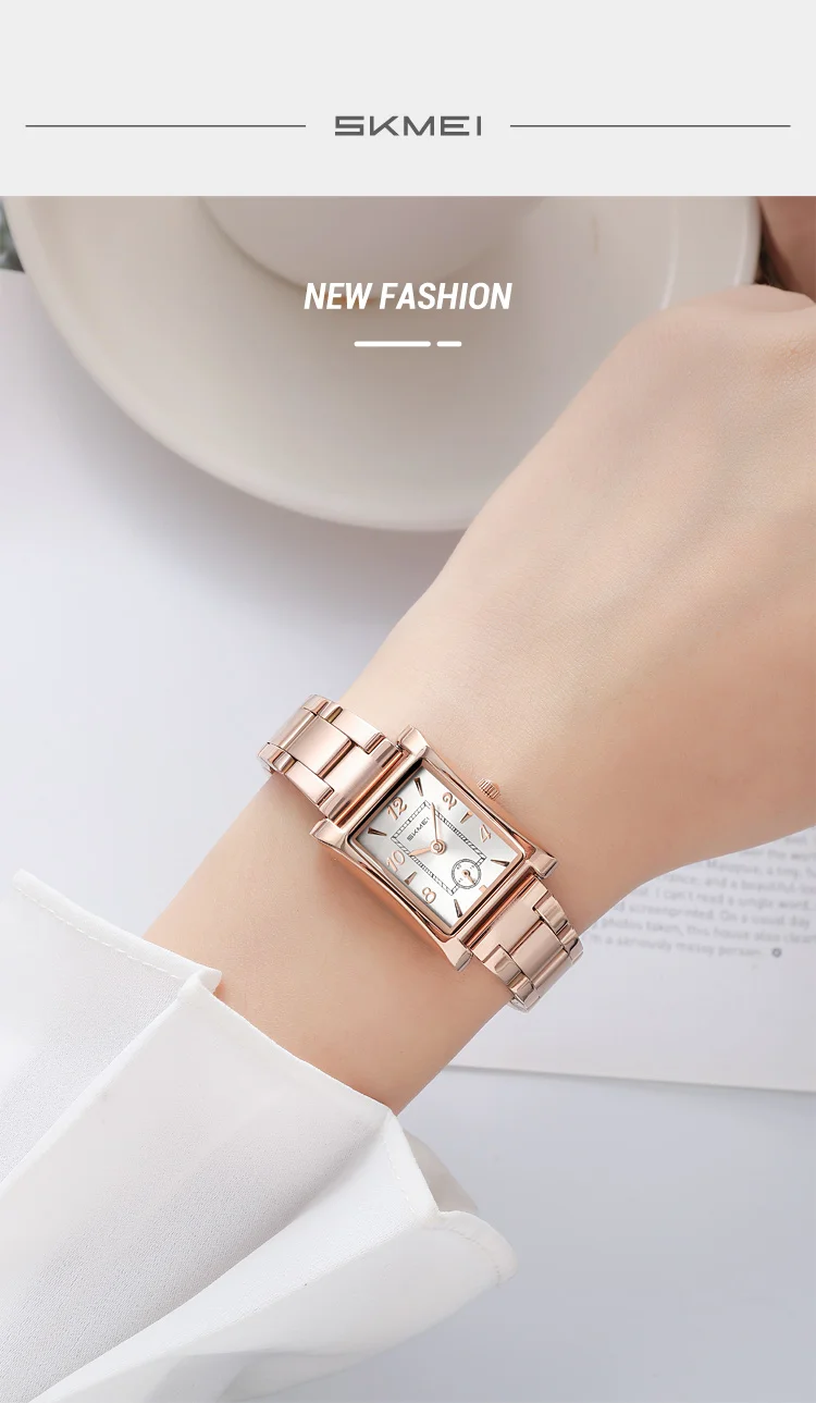 Skmei 2570 Elegant Fashion Women Quartz Watch Costume Stainless Steel Band Waterproof Rectangle in Stock Casual Watch Set