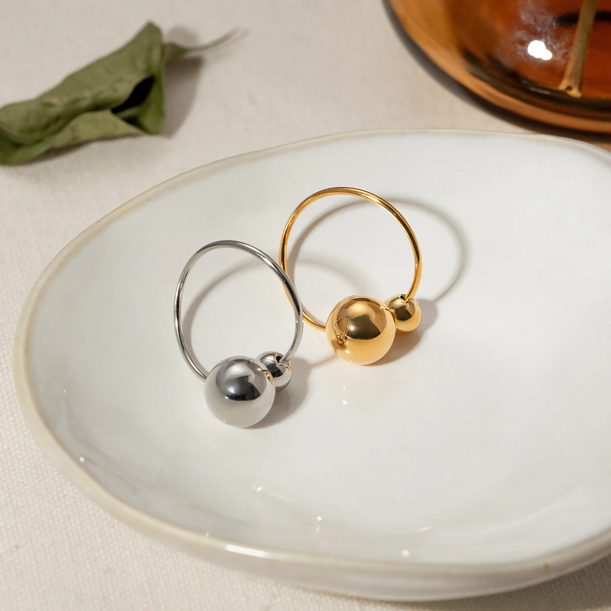Steel Bead Rings J&D Designer Jewelry 18K Gold Plated Stainless Steel Bead Rings